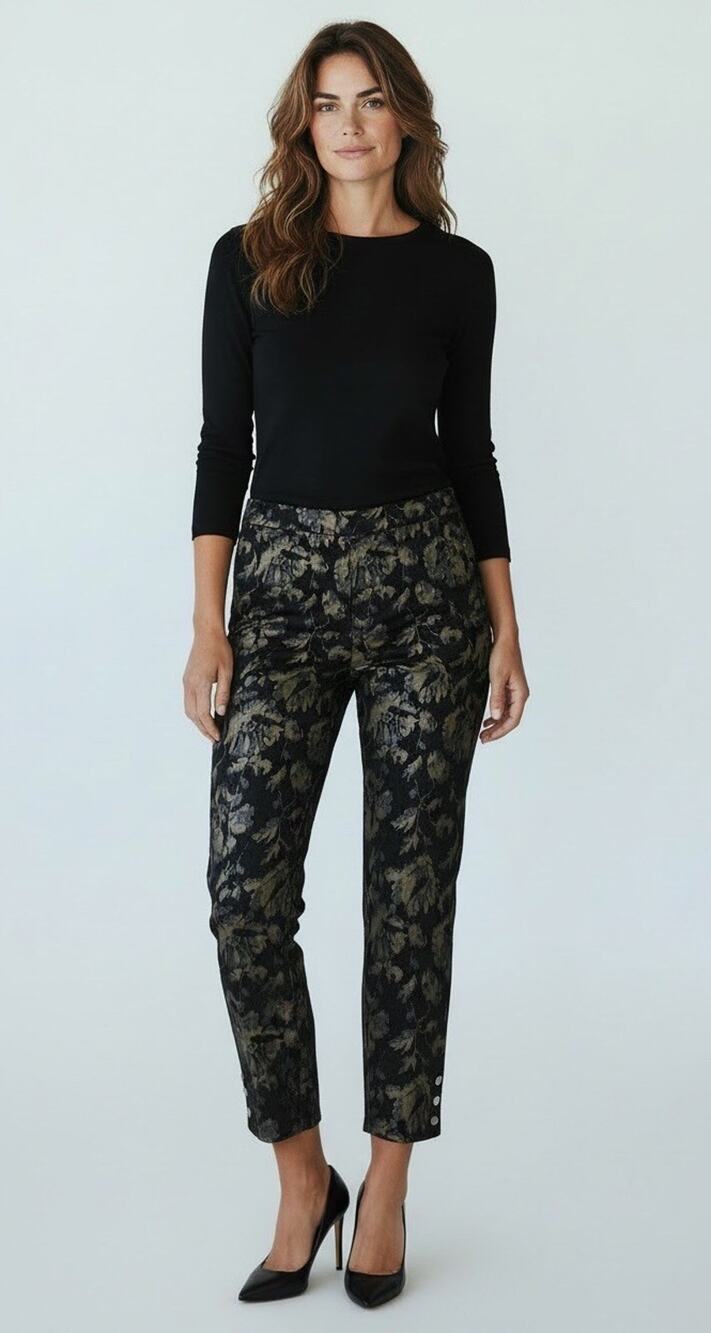 Peruvian Connection Size 16 Saya Velveteen Burnout Velvet Pants Black Gold